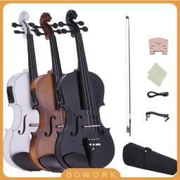 Quente tamanho completo 4/4 acústico violino elétrico de madeira maciça corpo fingerboard pegs tailpiece ombro resto 4/4 arco violino conjunto - Image 1