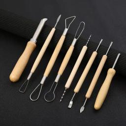 Cerâmica Sculpting Kit com alça de madeira lisa, abóbora escultura faca, Shaping Clay Tools, textura detalhe, 8pcs por conjunto - Image 3