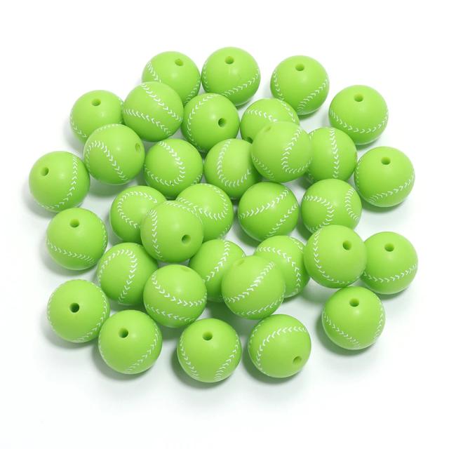Beads de Silicone para DIY: 5 Peças de Bolas Coloridas para Pulseiras e Chaveiros em Rugby, Futebol e Tênis - 15mm