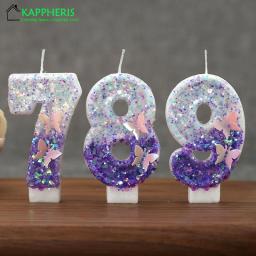 Vela de aniversário Sparklers para meninas, velas para bolos, roxo, borboleta, número, bolo, decoração de festa, 1 ano - Image 2