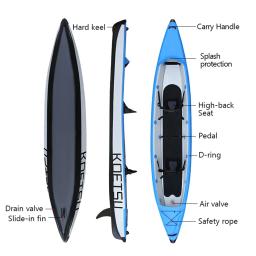 KOETSU Barco de borracha para 1 a 2 pessoas com deck de ar, caiaque inflável para rafting com quilha dura em forma de V, pesca, esportes aquáticos - Image 2