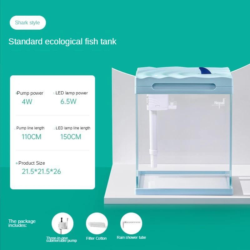 Pequeno Vidro Aquário Fish Tank Starter Kit, 4 Modo LED Iluminação, Mini Bomba De Água, Filtro, Porta De Alimentação, Mudança De Oxigênio, 3 Galão - Image 1