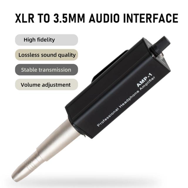Auscultador Amplificador Portátil AMP-1: Conversor XLR para 3,5mm com Interface de Áudio HIFI e Clip Mount Profissional