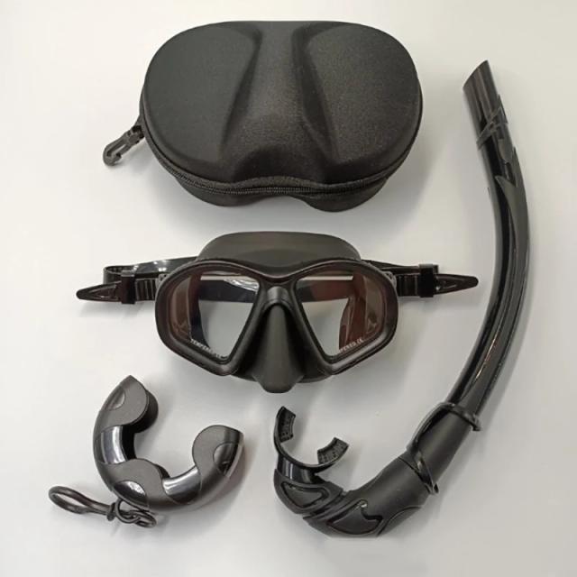 Máscara de Freediving com Vidro Temperado e Suporte para Câmera, Conjunto de Snorkel J-Type com Snorkel Dobrável
