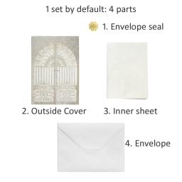 (50 peças/lote) cartão de convite de design de porta de casamento de corte a laser personalizar impressão prata glitter festa cartões de convite ic140 - Image 3