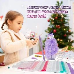 Diy moda designer kits crianças design de vestido artesanato fazendo kit requintado boneca vestido fazendo conjunto com manequim meninas presente aniversário - Image 5