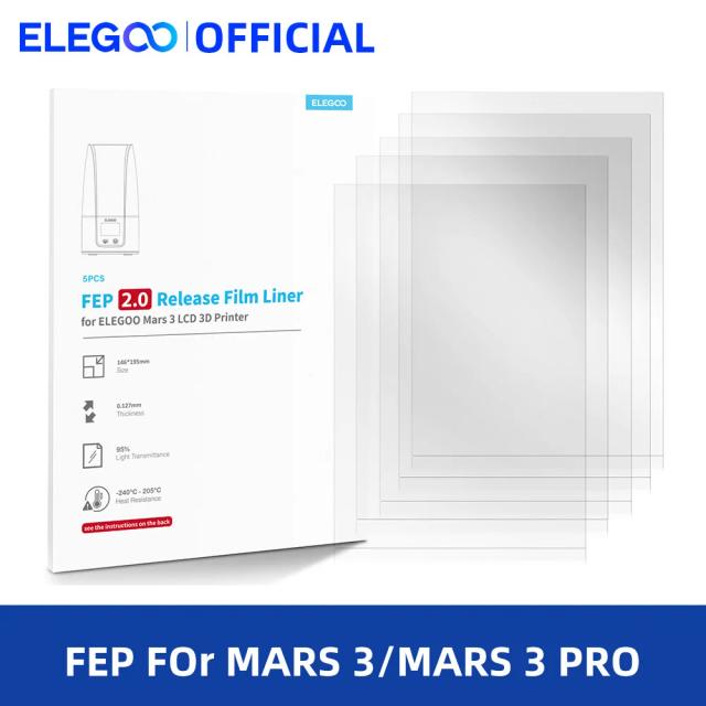 Conjunto de Filmes de Liberação ELEGOO para Impressoras 3D MARS 3 e MARS 3 PRO - 5 Peças FEP PFA V2.0