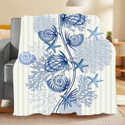 1 cobertor aconchegante estampado com padrão de estrela do mar e concha, macio e quente, adequado para cochecitos, viagens e ótimo presente para amigos, família - Image 1