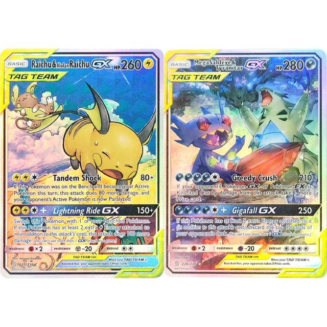 Cartas Pokémon Raichu & Alolan Raichu GX / Mega Sableye & Tyranitar Coleção 2 Pçs