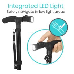 T-Handle Trekking Poles com Lanterna, Bastão dobrável com peso leve ajustável, dobrável, bengala de alumínio, Pólos de caminhada antiderrapantes - Image 3
