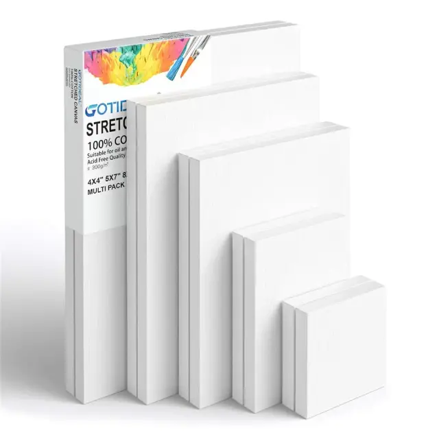 Conjunto de 4 Telas Quadradas Brancas em Algodão com Moldura de Madeira para Pintura a Óleo e Aquarela Acrílica