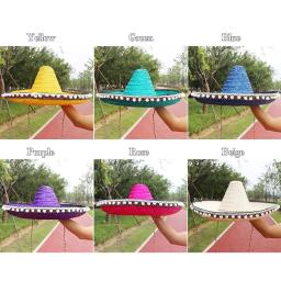 Chapéu de palha masculino e feminino legal Raffia sombrero, estilo mexicano, aba larga, colorido, chapéu de sol ao ar livre, festa de Halloween - Image 4