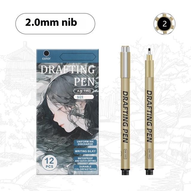 Mangá Fineliner Marcadores Pretos Várias Pontas para Esboço e Desenho Artístico