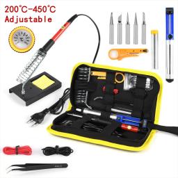 220V 60W Ferro De Solda Kit Temperatura Ajustável 15 em 1 Conjunto de Ferramentas Com Ferro De Solda EU Plug Azul AU Opcional - Image 3