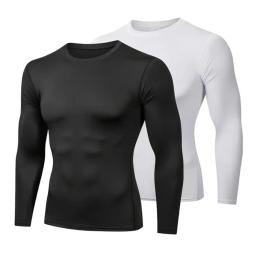 Camisa de compressão de manga comprida para homem, camiseta esportiva de secagem rápida com camada de base, para corrida e academia - Image 1