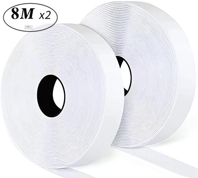 Fita Adesiva Mágica Extra Forte Dupla Face 20mm - Gancho e Loop Branco Ideal para Diversas Superfícies