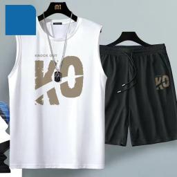 Fato de basquete Harajuku respirável masculino, camiseta e shorts de manga curta, roupa esportiva de duas peças, roupa de verão, moda casual, 2024 - Image 2