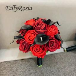 EillyRosia-Wedding Flores Acessórios Set, Bouquet de dama de honra e Boutonnieres do noivo, preto e vermelho, Borgonha - Image 2