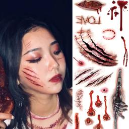 Halloween tatuagem temporária adesivos à prova dwaterproof água duradoura realista horror sangrenta cicatriz ferida festa diy corpo arte decoração adesivos - Image 3