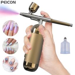 Airbrush prego com compressor escova de ar portátil para unhas arte pintura bolo artesanato portátil unhas spray kit compressor aerógrafo - Image 1