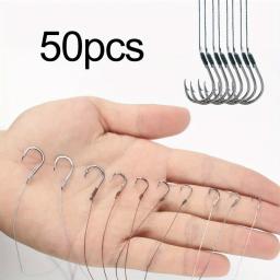 Ackibbik 50pcs anzóis de pesca de tamanho pequeno com linha PE 3 # -12 #   Ganchos de pesca pré-amarrados Gancho de corda Gancho de sub-linha para pesca de carpa - Image 4