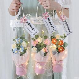 Buquê com luzes de corda, flor de crochê, buquê de flor rosa artesanal, dia dos namorados, presente do dia das mães, decoração do casamento - Image 6