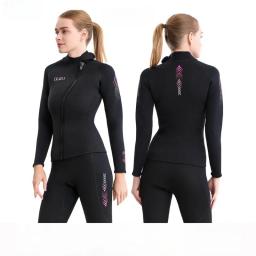 Terno de mergulho neoprene para homens e mulheres, jaqueta profissional, roupas de mergulho, calças, zip frontal, 3mm - Image 5