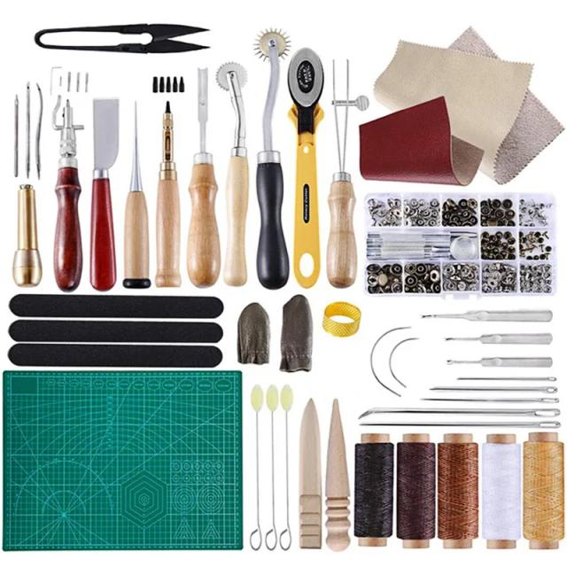 Kit Completo de Ferramentas para Iniciantes em Artesanato de Couro com Cortador e Punch para Costura