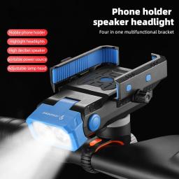 Multifuncional 3-em-1 luz dianteira da bicicleta suporte do telefone móvel chifre elétrico 1600mah farol da bicicleta lanterna acessórios da bicicleta - Image 2