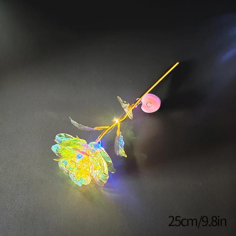 Rosa Eterna Artificial com Luz LED, Flor Folha em Vidro, Decoração de Casamento, Presente de Aniversário, Dia das Mães - Image 1