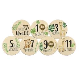 Cartões Milestone Mensais de Madeira para o Crescimento do Bebê, Rodada Photo Prop, Discos para o Crescimento Recém-nascido, 1 a 12 Meses, 7Pcs - Image 4