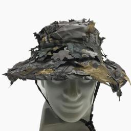 Novo efeito de camuflagem 3d folhas casual secagem rápida caça chapéu poliéster esporte ao ar livre tático tampa plana proteção solar boonie - Image 2