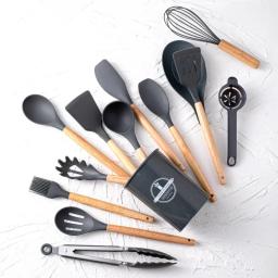 Silicone utensílio conjunto com suporte plástico, 14pcs - Image 2