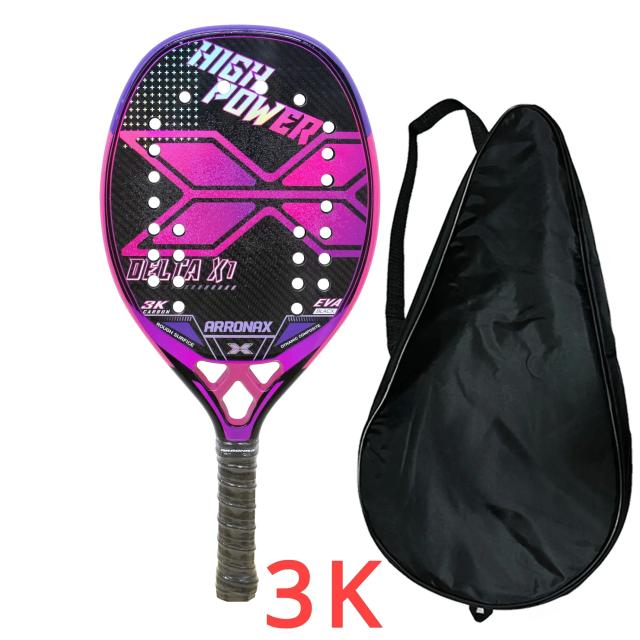 Raquete de Beach Tennis Arronax em Fibra de Carbono Completa com Superfície Áspera e Capa Inclusa - Pronta para Entrega, 3K