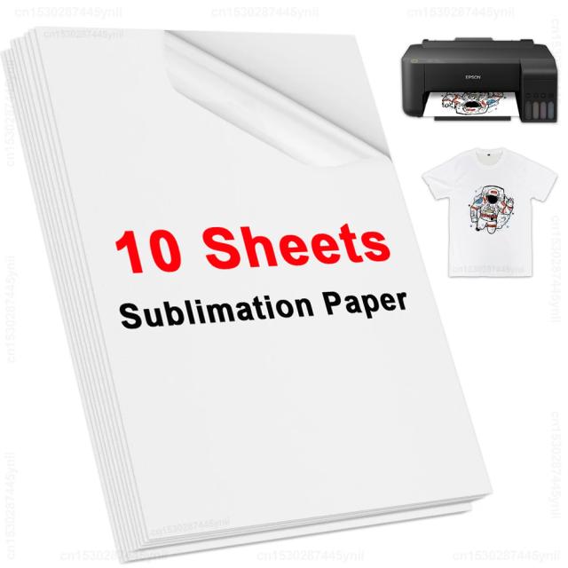 Papel de Transferência Térmica para Sublimação em T-Shirts e Acessórios - Impressão em Algodão e Poliéster, Formato A4, Pacote com 10 Folhas