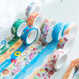 Conjunto de fita washi para scrapbooking, pacote de 10 peças, praia de verão, natação, diy, fita adesiva, diário, material escolar, artigos de papelaria - Image 6