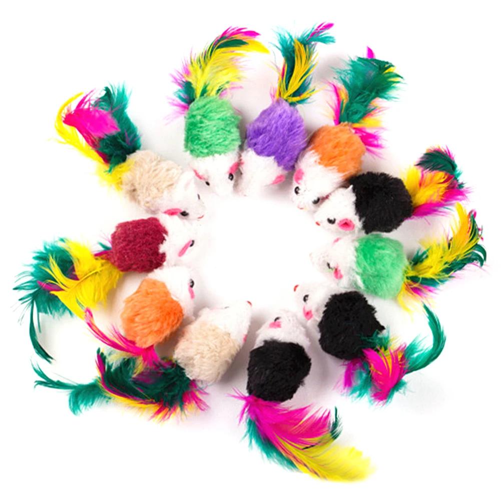Mini brinquedos do rato de pelúcia para gatos, engraçado jogando brinquedos, Pet suprimentos interativos, cor aleatória, 10-100pcs - Image 1