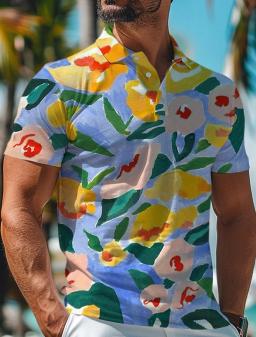 Polo de poliéster floral tropical masculino, camisa casual de golfe com estampa 3D, manga curta, turndown, lapela micro elástica, verão - Image 5