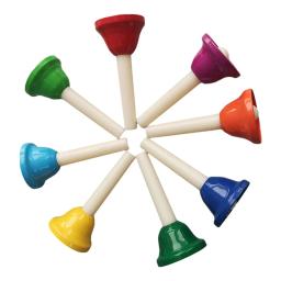 Sinos de percussão manual para sala de aula, Sinos de percussão coloridos para adultos e crianças, instrumento musical desanimador, festa e crianças, 8 peças - Image 6