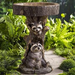 Alimentador De Água De Resina Para A Decoração Do Jardim, Little Raccoon E Girassol, Banho Natural Do Pássaro, Ornamento Bebendo - Image 2
