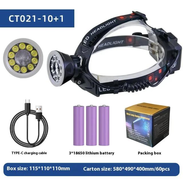 Lanterna LED Recarregável de Alta Potência para Acampamento e Pesca - Super Farol Multifuncional 18650