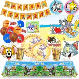 Disney Tomado e Balões Jerryed, Banner Feliz Aniversário, Decorações De Festa, Gato Rato, Toppers De Bolo, Louça Descartável, Fundo - Image 1