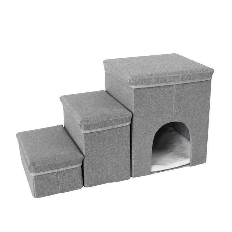Escada dobrável com caixa de armazenamento, almofadas antiderrapantes, camas altas rampa para cães, escada do filhote de cachorro, 3 degraus escadas para interior e exterior - Image 1