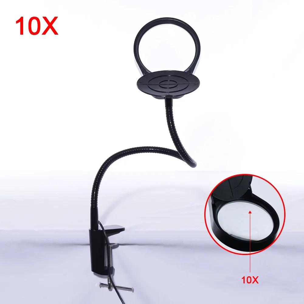 Lupa de mesa dobrável com luzes LED, Lupa USB com base, leitura, reparo, soldagem, lâmpada de mesa, 10X, 20X - Image 1
