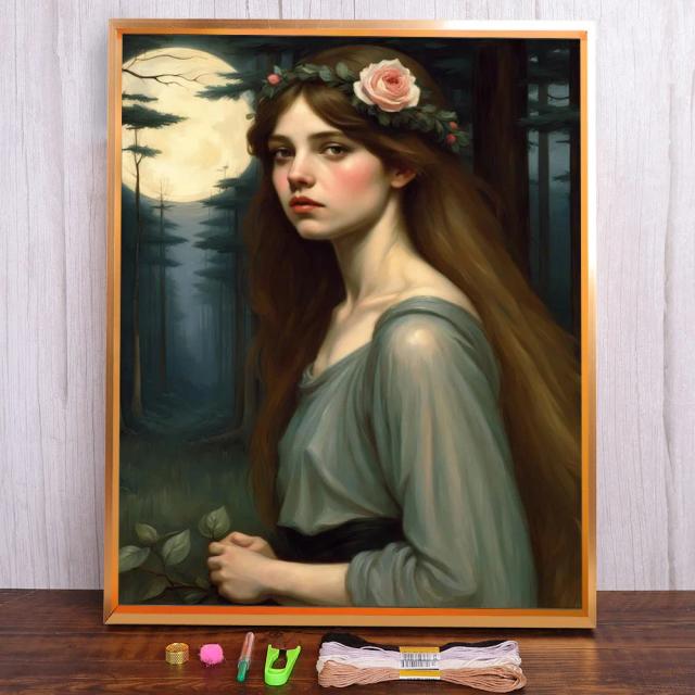Kit Completo de Bordado em Ponto Cruz para Mulheres: Arte em Tecido Estampado e Fio de Mulina para Artesanato e Pintura Hobby