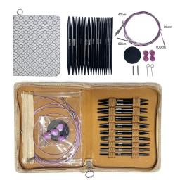 Conjunto de agulhas de tricô circular intercambiáveis, design ergonômico, fácil operação com bolsa PU para artesanato, 3-8mm - Image 1