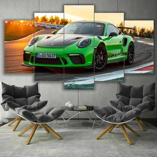 Pôster de Corrida de Carro Esportivo em Canvas para Sala: Arte Moderna em HD com 5 Peças para Decoração do Quarto