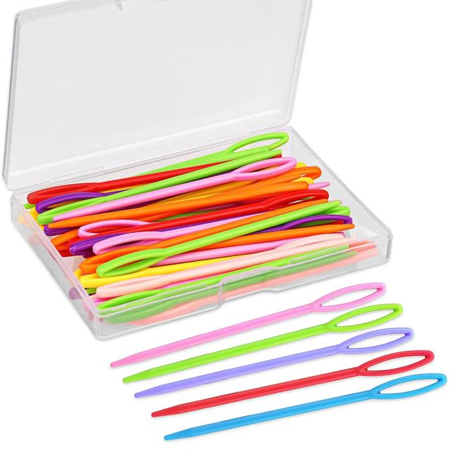 Kit de 50 Agulhas de Costura com Olho Grande em Plástico Multicolorido para Crianças - Ideal para Bordado e Projetos de Artesanato DIY