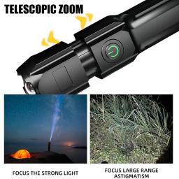 Lanterna Tática LED Poderosa, 100000 Lumen, USB Recarregável, 18650 Impermeável, Zoom, Caça, Pesca - Image 3