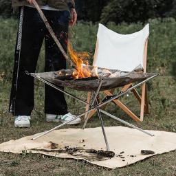 Fogueira fogueira pit acampamento fogão a lenha quadro rack de fogo aço inoxidável dobrável malha fogueira ao ar livre aquecedor de madeira fogão - Image 2